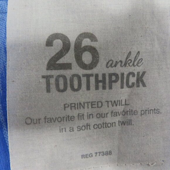 J Crew Factory Jeans Womens 26 Ankle Toothpick Blue Chevron Twill Stretch NEW - Picture 5 of 12